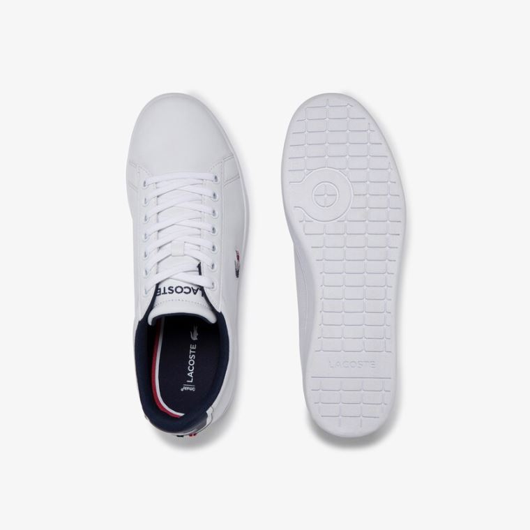 Lacoste Carnaby Evo Lær and Syntetisk Sneakers Hvite Marineblå Rød | GRYZGliV