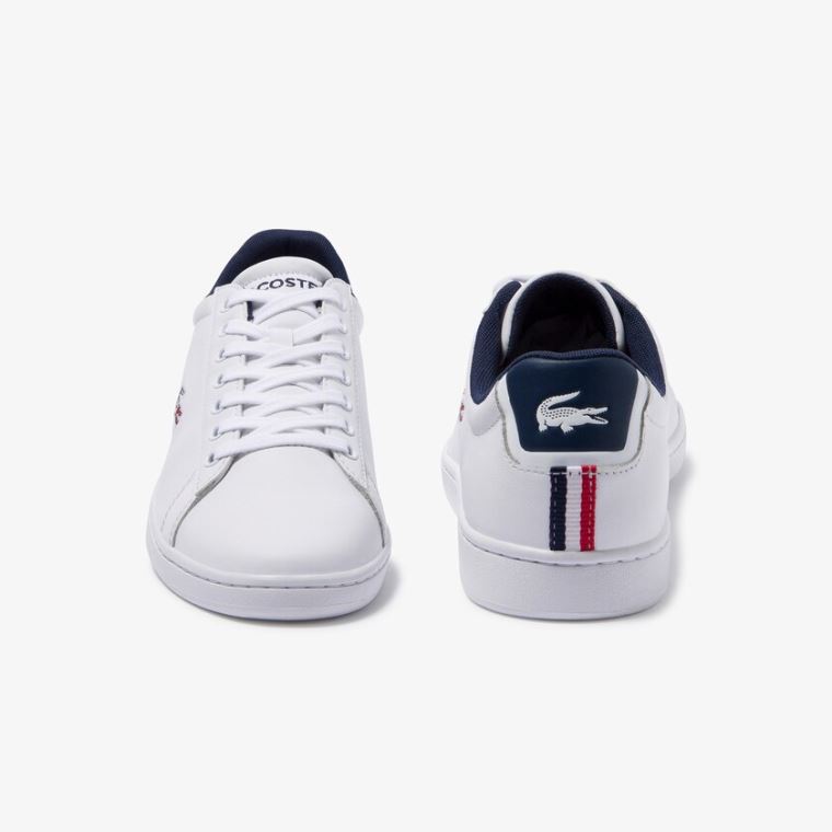 Lacoste Carnaby Evo Lær and Syntetisk Sneakers Hvite Marineblå Rød | GRYZGliV