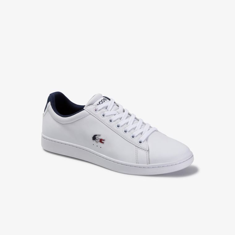 Lacoste Carnaby Evo Lær and Syntetisk Sneakers Hvite Marineblå Rød | GRYZGliV