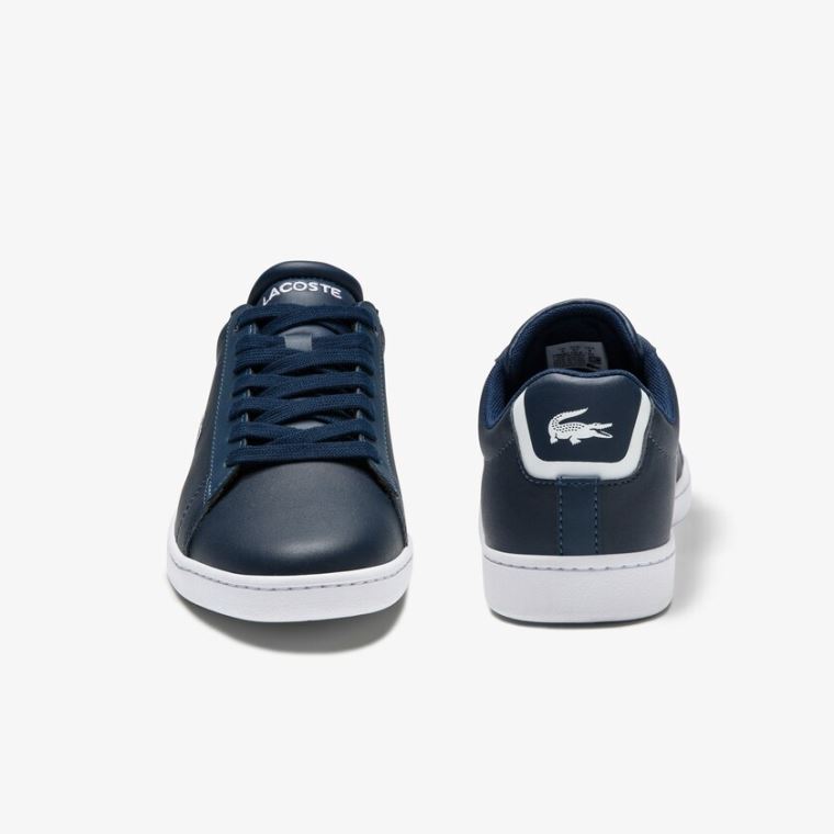 Lacoste Carnaby Evo Mesh-lined Lær Sneakers Marineblå | PQ82NUp2