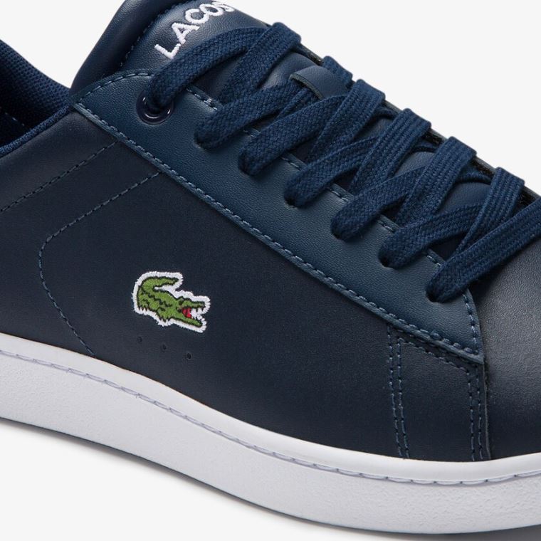 Lacoste Carnaby Evo Mesh-lined Lær Sneakers Marineblå | PQ82NUp2