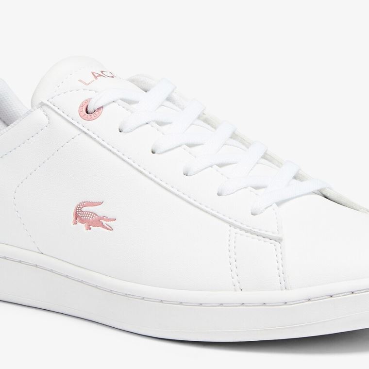 Lacoste Carnaby Evo Metallic Accent Sneakers Hvite Rosa | DOgTF2xk