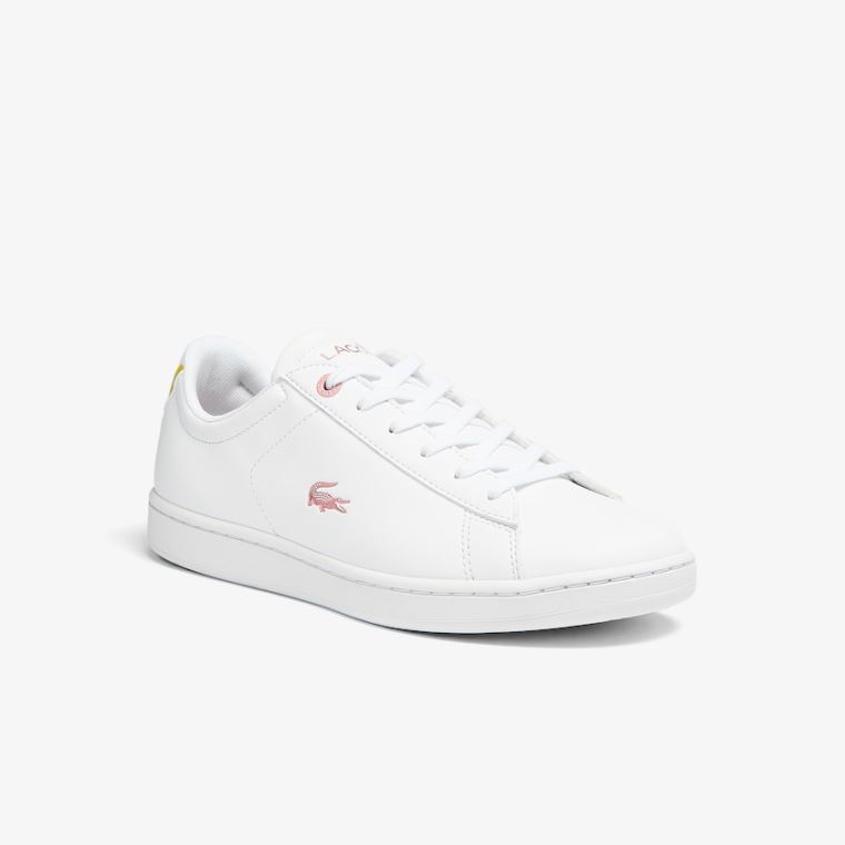 Lacoste Carnaby Evo Metallic Accent Sneakers Hvite Rosa | DOgTF2xk