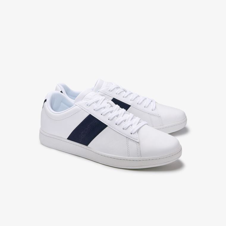 Lacoste Carnaby Evo Pigmented Lær Sneakers Hvite Marineblå | ePMieBBc