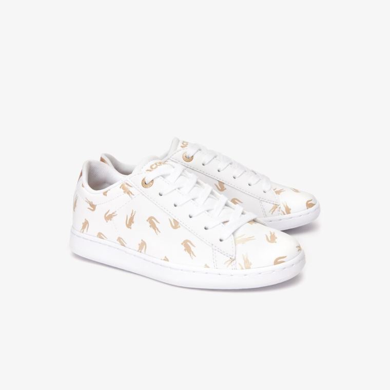 Lacoste Carnaby Metallic Crocodile Sneaker Hvite Gull | 7LSVURxK