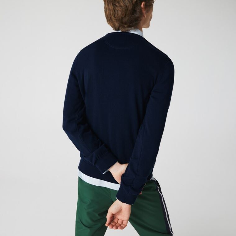 Lacoste Caviar Piqué Accent Genser Marineblå Blå Hvite Marineblå Blå | 8Wr3iFVO