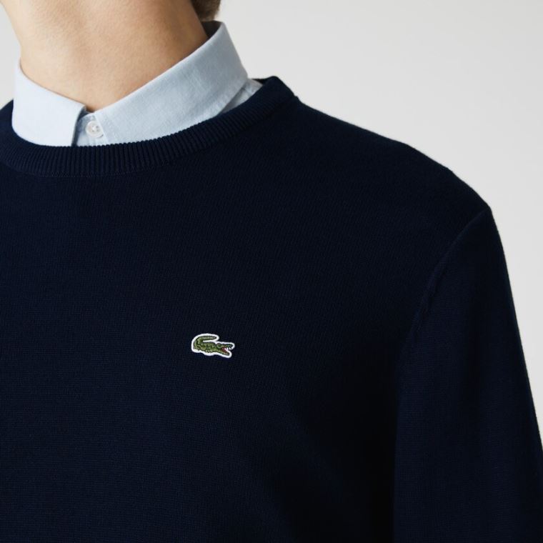 Lacoste Caviar Piqué Accent Genser Marineblå Blå Hvite Marineblå Blå | 8Wr3iFVO