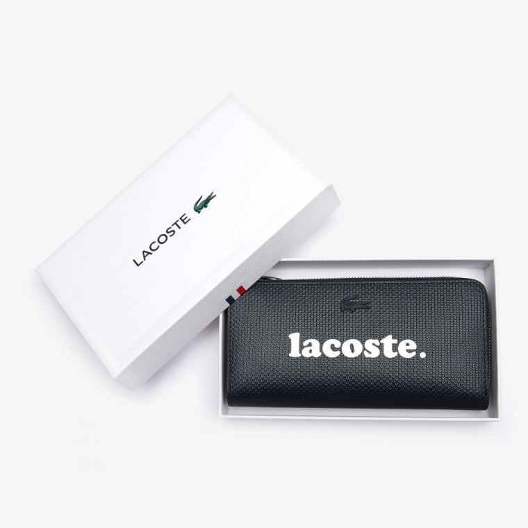 Lacoste Chantaco Branded Piqué Lær Zip Wallet Svarte | bmBst2DM