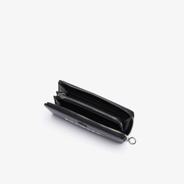 Lacoste Chantaco Branded Piqué Lær Zip Wallet Svarte | bmBst2DM