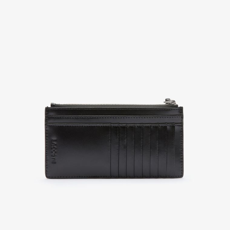 Lacoste Chantaco Large Piqué Lær Zip Cardholder Svarte | sGGBga5G