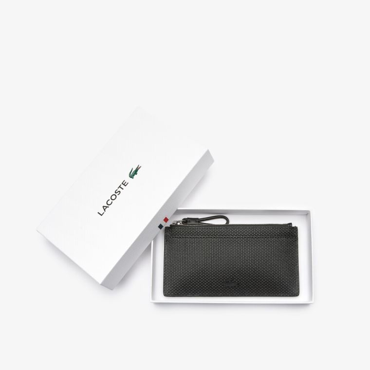 Lacoste Chantaco Large Piqué Lær Zip Cardholder Svarte | sGGBga5G