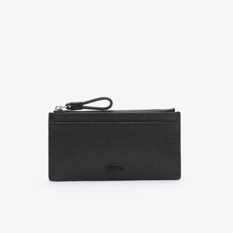 Lacoste Chantaco Large Piqué Lær Zip Cardholder Svarte | sGGBga5G