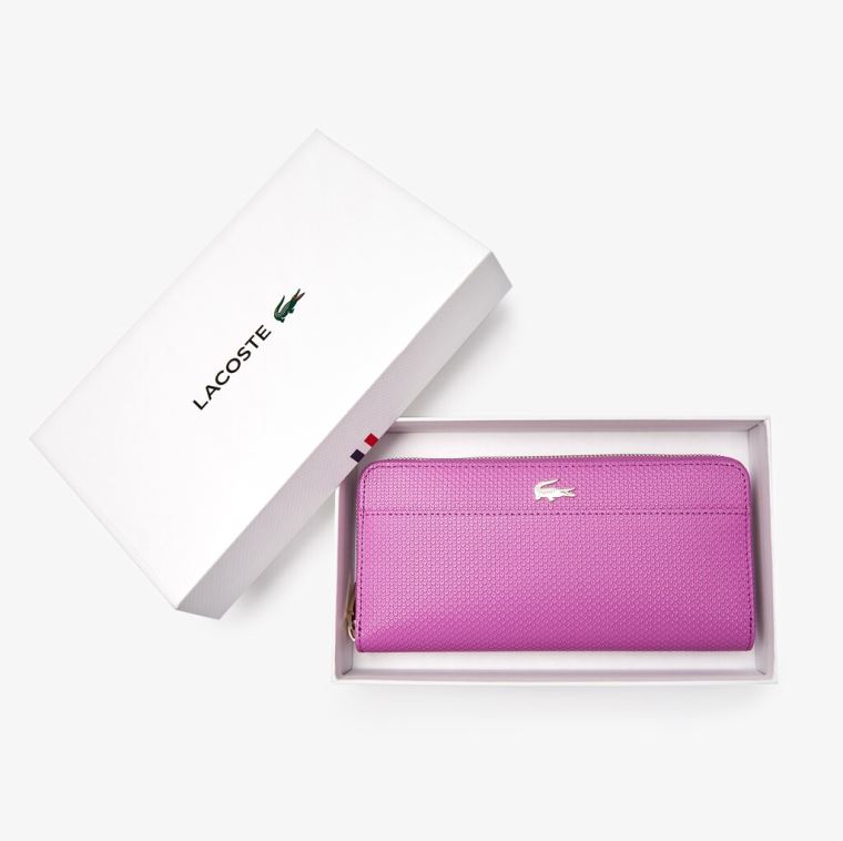 Lacoste Chantaco Lær 12 Card Wallet Rosa | TNuEa9y2