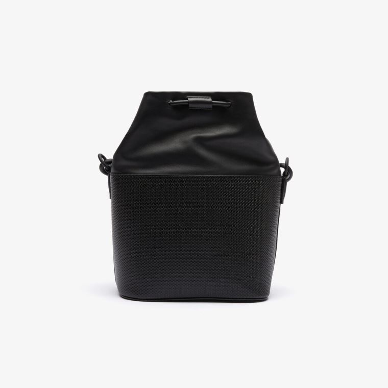 Lacoste Chantaco Matte Piqué Lær Drawstring Bucket Bag Svarte | 48Hi5Oof