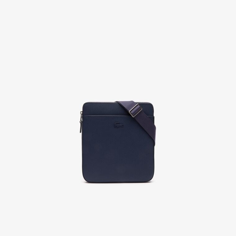 Lacoste Chantaco Matte Piqué Lær Flate Zip Bag Marineblå | 73wavUz5