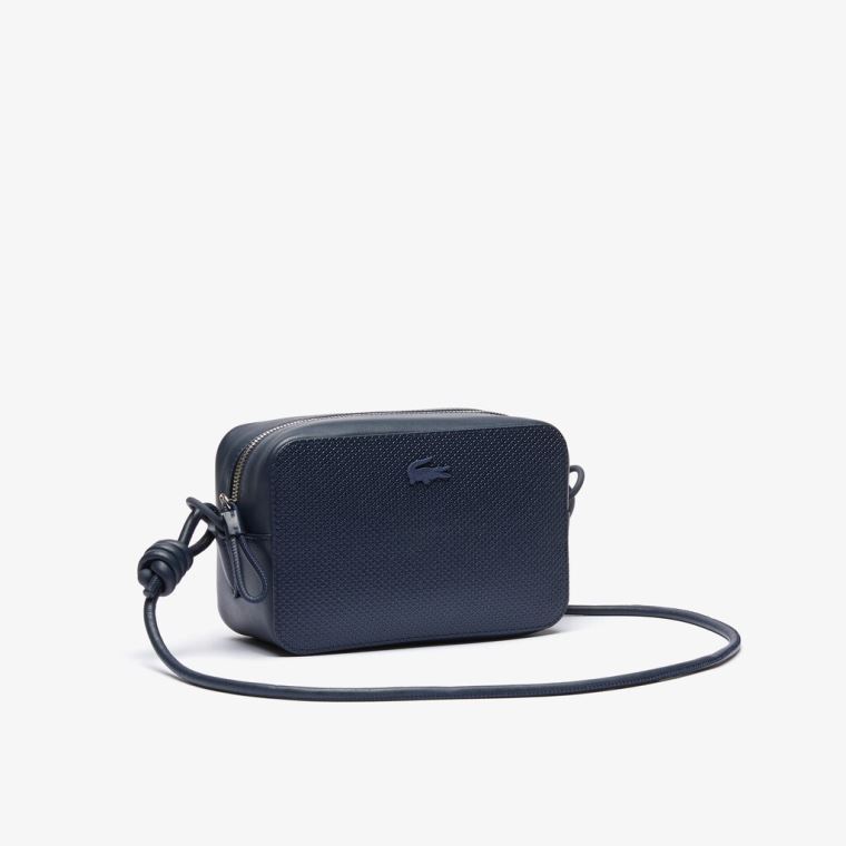 Lacoste Chantaco Matte Piqué Lær Shoulder Bag Marineblå Blå | 7djHdsDz