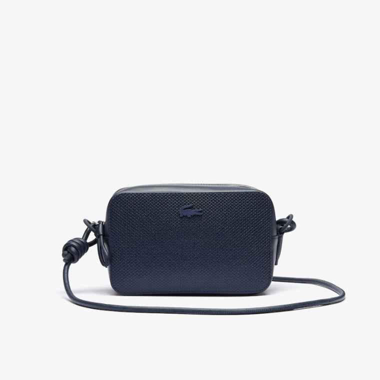 Lacoste Chantaco Matte Piqué Lær Shoulder Bag Marineblå Blå | 7djHdsDz