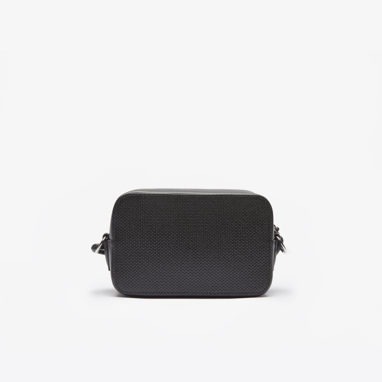 Lacoste Chantaco Matte Piqué Lær Shoulder Bag Svarte | YMsMOUjs