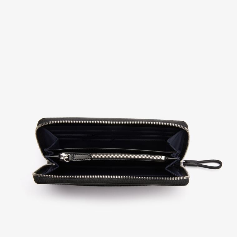 Lacoste Chantaco Matte Piqué Lær Zip Wallet Svarte | 7LqIe2A0