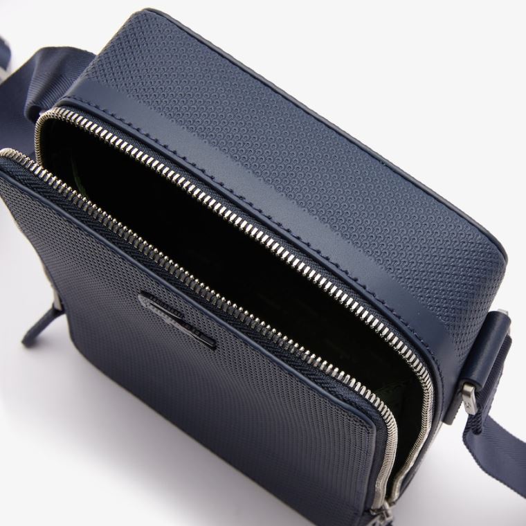 Lacoste Chantaco Matte Stitched Lær Vertical Camera Bag Marineblå | FiLyTimI