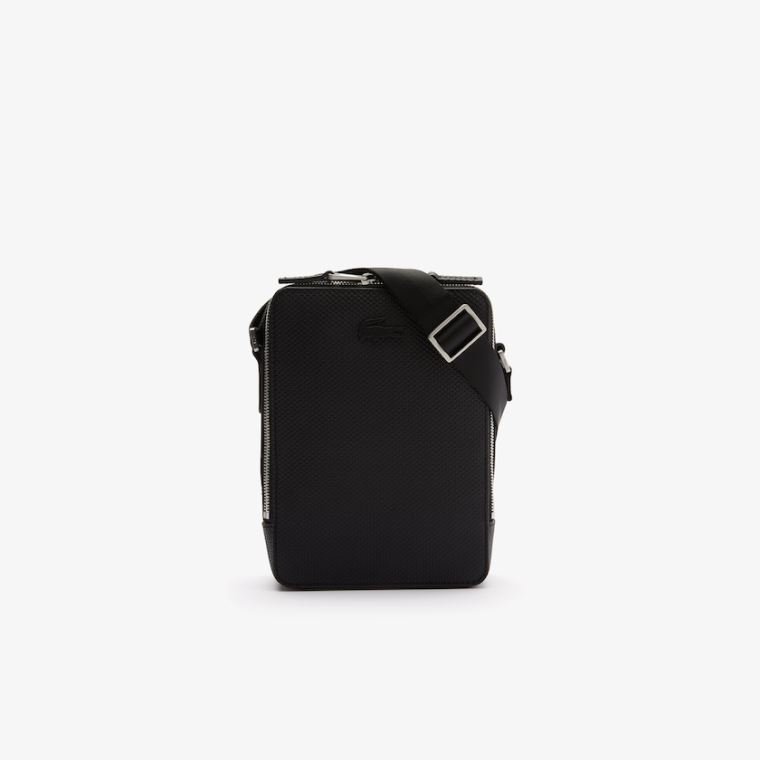 Lacoste Chantaco Matte Stitched Lær Vertical Camera Bag Svarte | G7b6UR7m