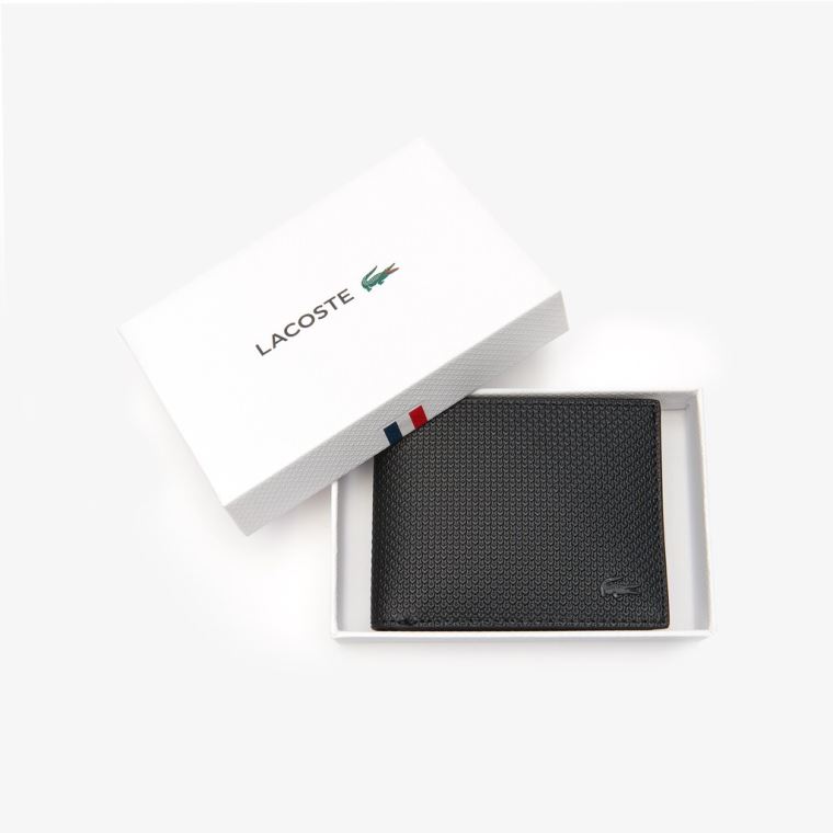 Lacoste Chantaco Piqué Lær 3 Card Wallet Svarte | 65yYDl2Z