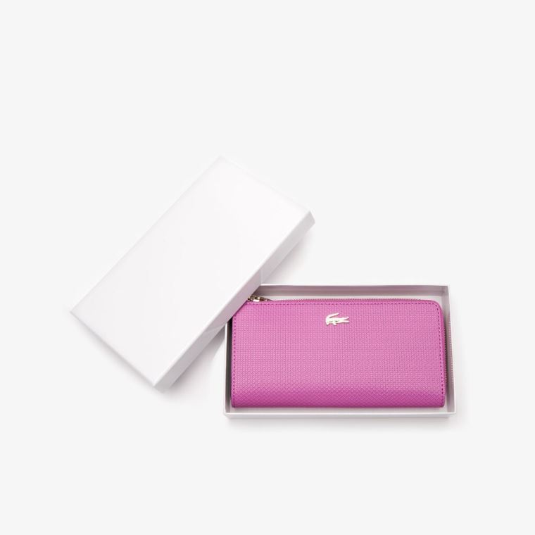 Lacoste Chantaco Piqué Lær 8-Card Zip Wallet Rosa | Vbuk9hP8