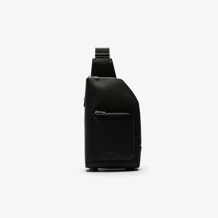 Lacoste Chantaco Piqué Lær Zip Crossbody Bag Svarte | GgPVf9gA