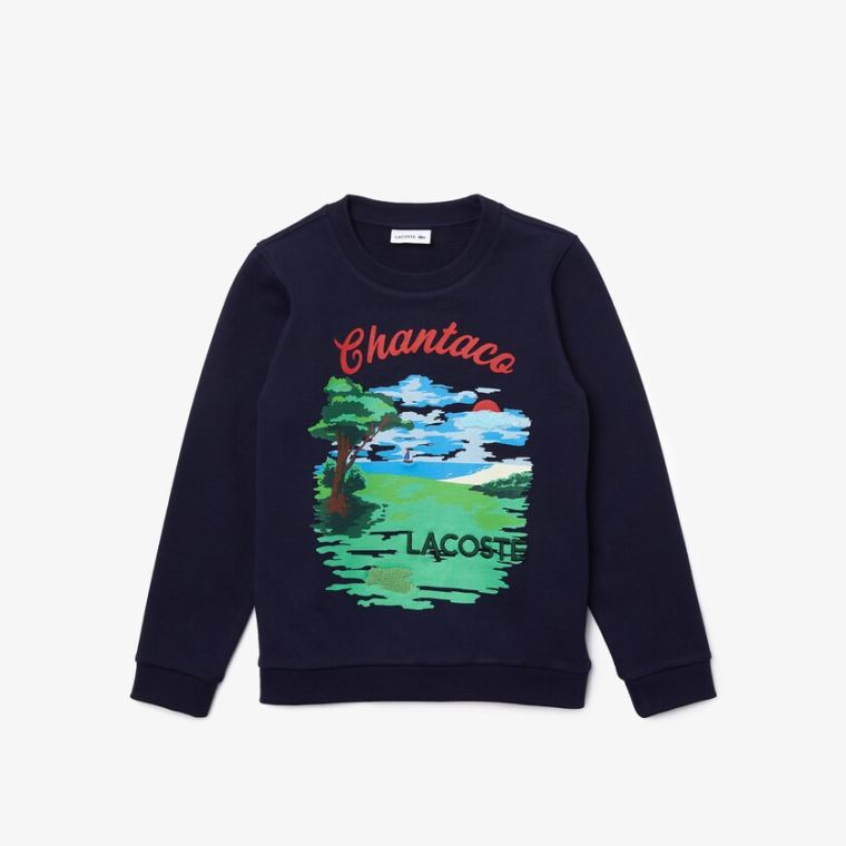 Lacoste Chantaco Print Fleece Sweatshirt Marineblå Blå Hvite | tQLTqFGG