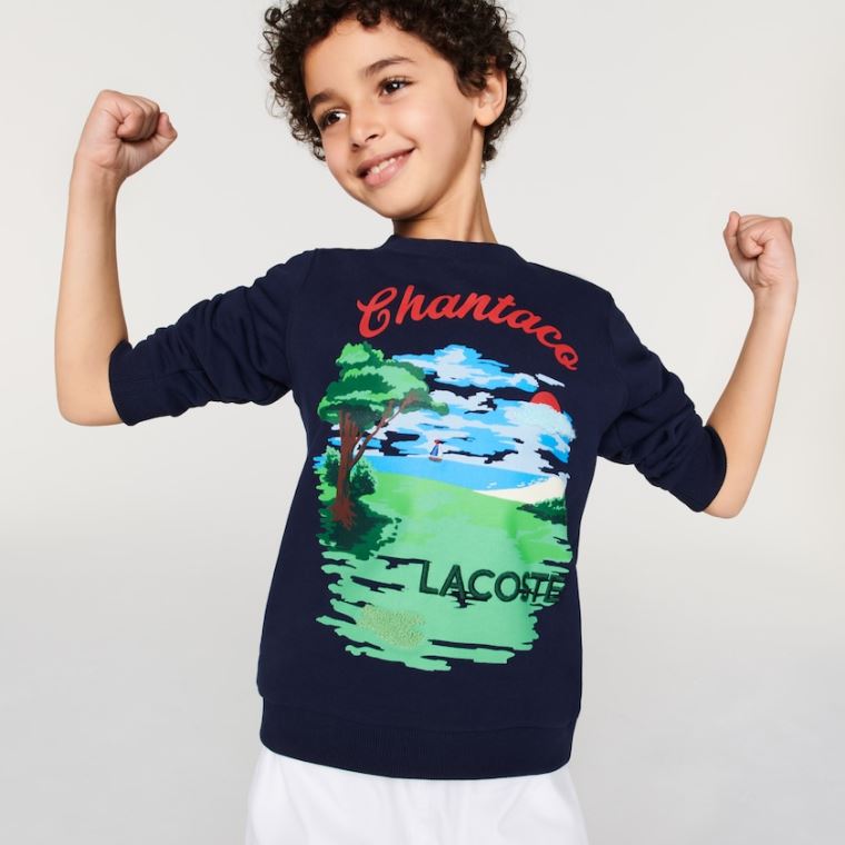 Lacoste Chantaco Print Fleece Sweatshirt Marineblå Blå Hvite | tQLTqFGG