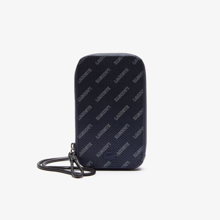 Lacoste Chantaco Signature Piqué Lær Smartphone Neck Pouch Marineblå Blå Hvite Svarte | onuJ7Nhb