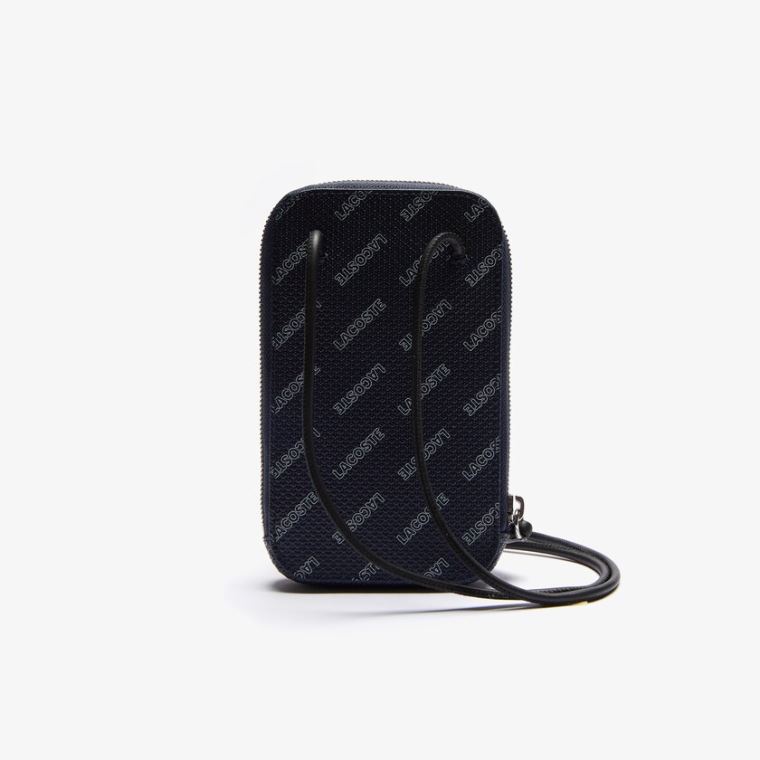 Lacoste Chantaco Signature Piqué Lær Smartphone Neck Pouch Marineblå Blå Hvite Svarte | onuJ7Nhb