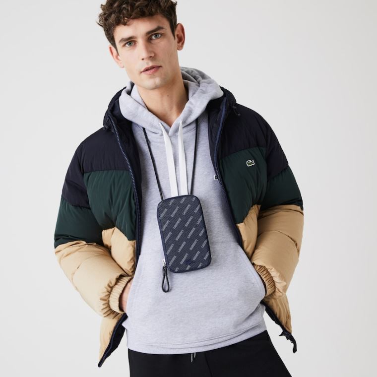 Lacoste Chantaco Signature Piqué Lær Smartphone Neck Pouch Marineblå Blå Hvite Svarte | onuJ7Nhb