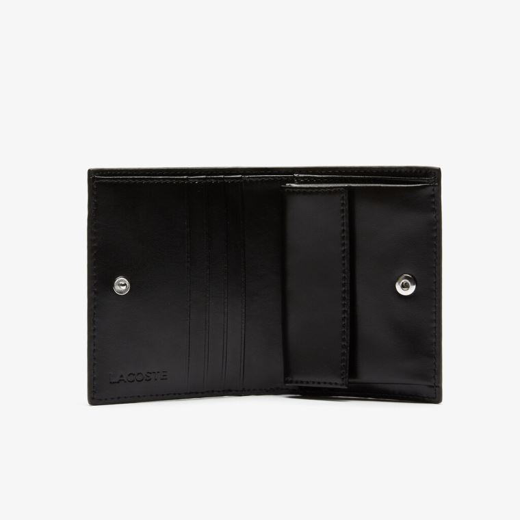 Lacoste Chantaco Small Piqué Lær Snap Wallet Svarte | 1RZWA9q4