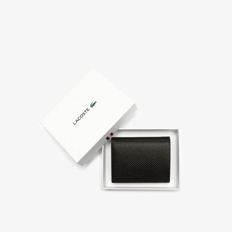 Lacoste Chantaco Small Piqué Lær Snap Wallet Svarte | 1RZWA9q4