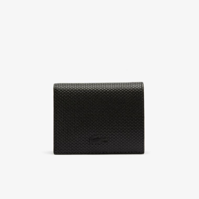 Lacoste Chantaco Small Piqué Lær Snap Wallet Svarte | 1RZWA9q4