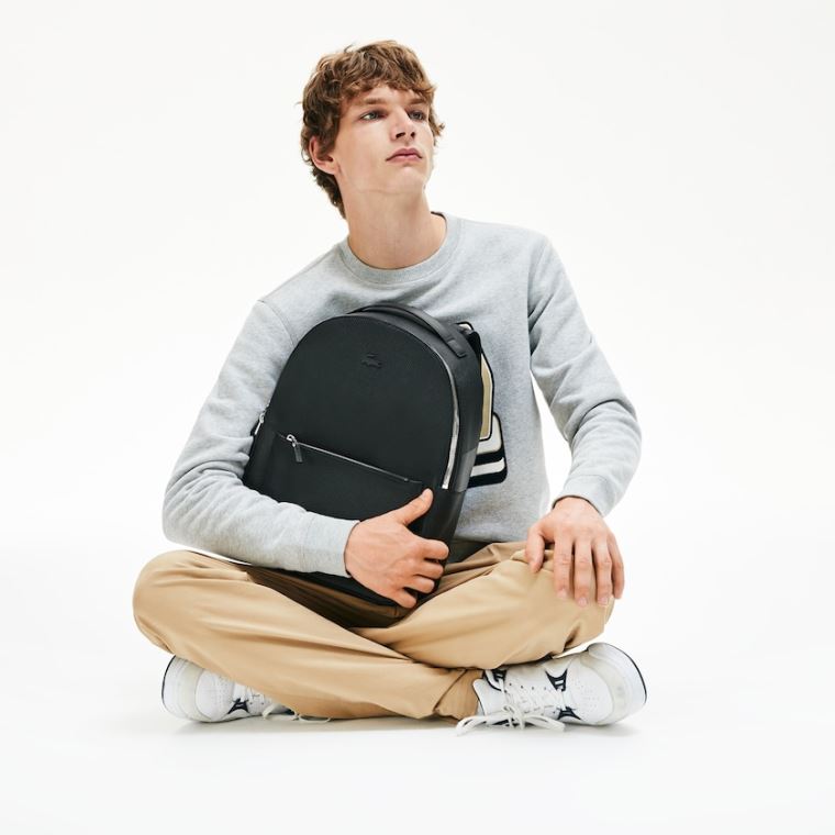 Lacoste Chantaco Soft Lær Zip Backpack Svarte | kLeSpRuK