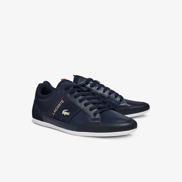 Lacoste Chaymon Lær and Semsket Skinn Sneakers Marineblå Hvite | 1sqH9zza