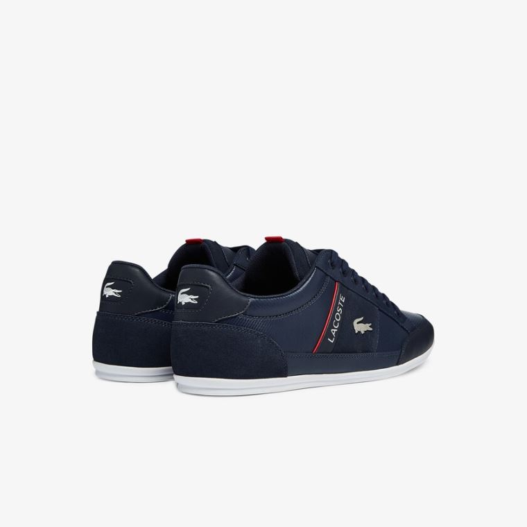 Lacoste Chaymon Lær and Semsket Skinn Sneakers Marineblå Hvite | 1sqH9zza