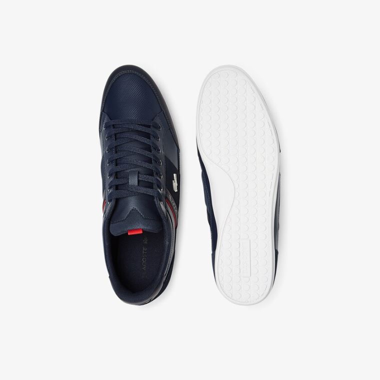 Lacoste Chaymon Lær and Semsket Skinn Sneakers Marineblå Hvite | 1sqH9zza