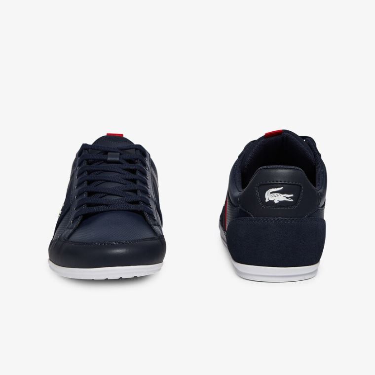 Lacoste Chaymon Lær and Semsket Skinn Sneakers Marineblå Hvite | 1sqH9zza