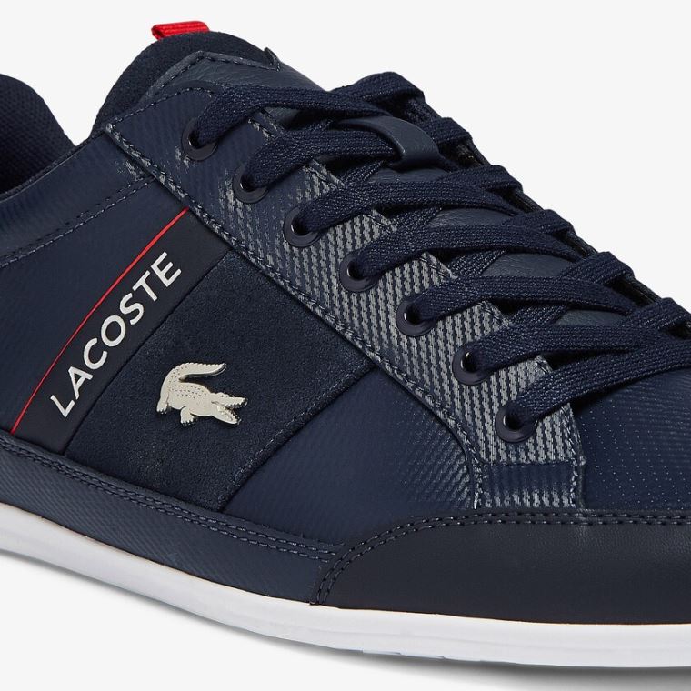 Lacoste Chaymon Lær and Semsket Skinn Sneakers Marineblå Hvite | 1sqH9zza