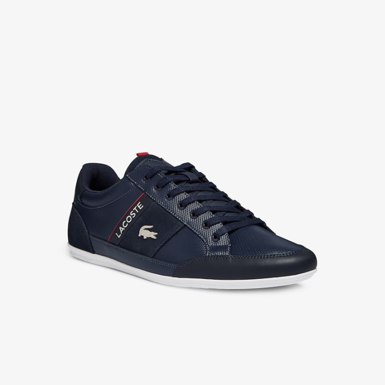 Lacoste Chaymon Lær and Semsket Skinn Sneakers Marineblå Hvite | 1sqH9zza