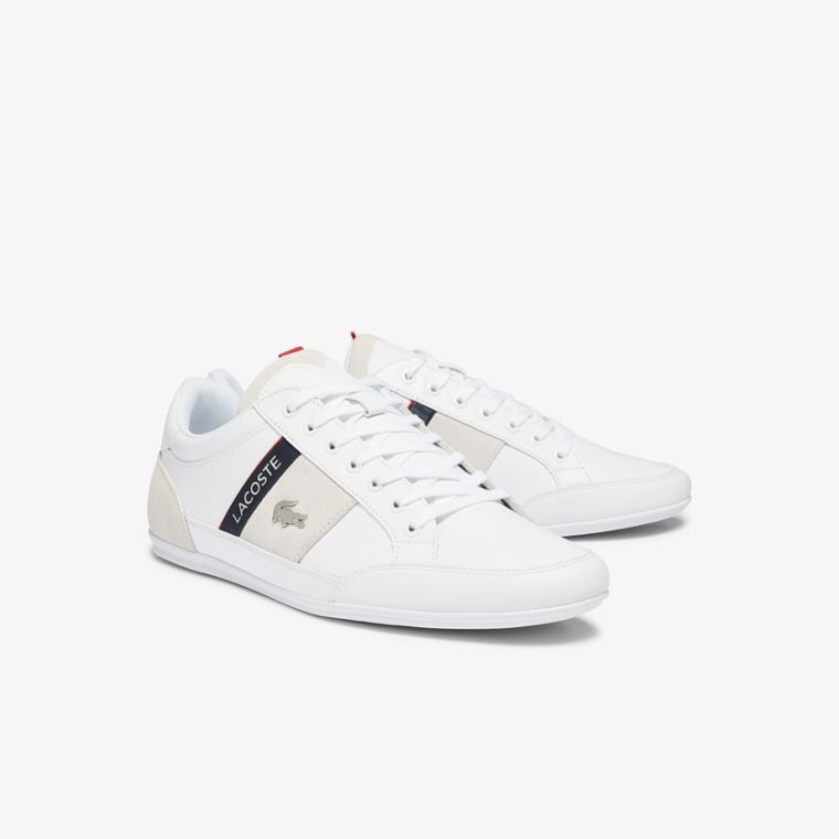 Lacoste Chaymon Lær and Semsket Skinn Sneakers Hvite Marineblå | w8EzQWdn