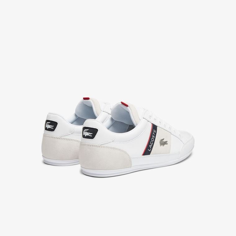 Lacoste Chaymon Lær and Semsket Skinn Sneakers Hvite Marineblå | w8EzQWdn