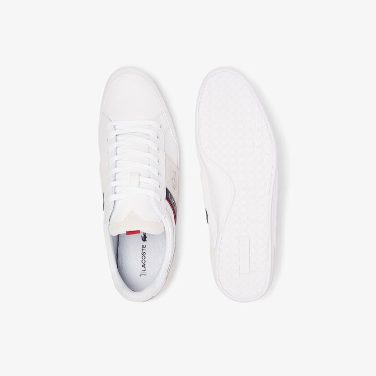 Lacoste Chaymon Lær and Semsket Skinn Sneakers Hvite Marineblå | w8EzQWdn