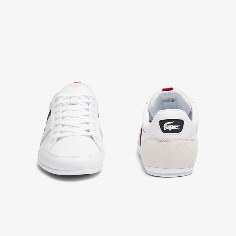 Lacoste Chaymon Lær and Semsket Skinn Sneakers Hvite Marineblå | w8EzQWdn