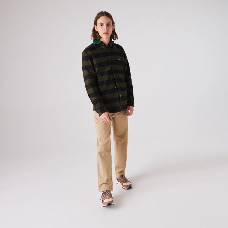 Lacoste Checked Quilted Bomull Flannel Overshirt Khaki Grønn Svarte | sqJrNydi