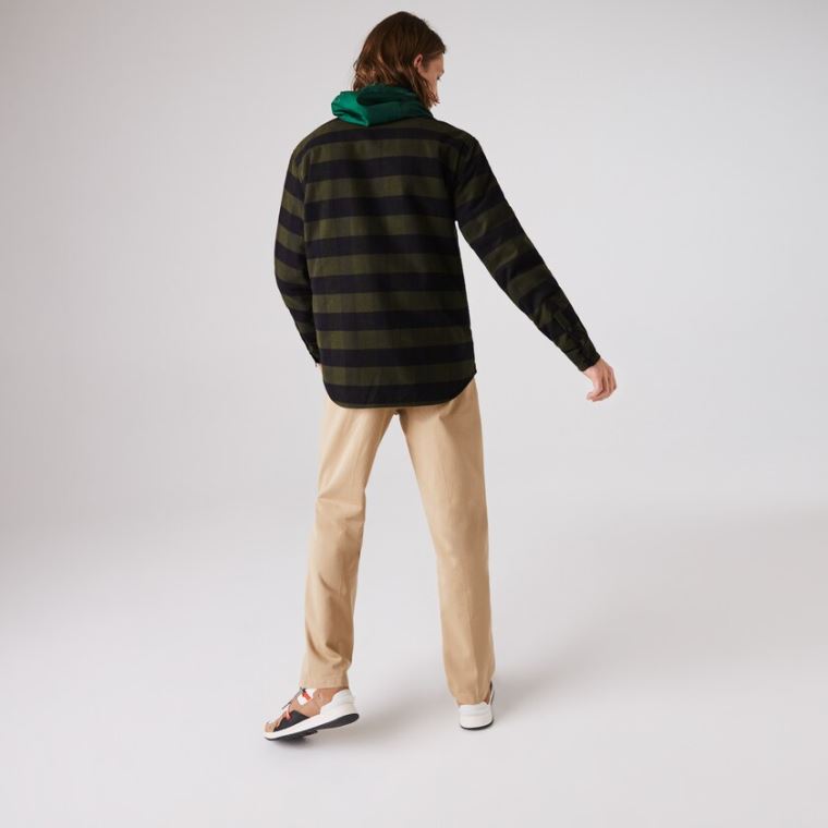 Lacoste Checked Quilted Bomull Flannel Overshirt Khaki Grønn Svarte | sqJrNydi