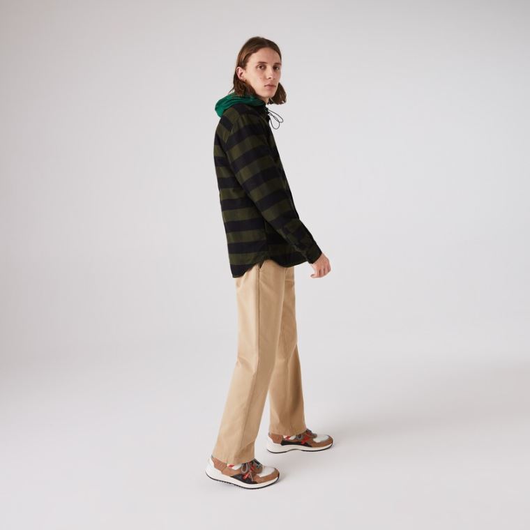 Lacoste Checked Quilted Bomull Flannel Overshirt Khaki Grønn Svarte | sqJrNydi